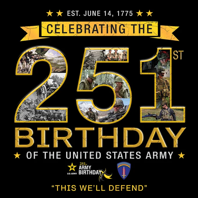 Since 1775, the U.S. Army has stood on the front lines of freedom. Today we celebrate 251 years of courage, legacy, and service.\n#ThisWeWillDefend #ArmyBirthday #ThisIsUSAREURAF #SwordOfFreedom 