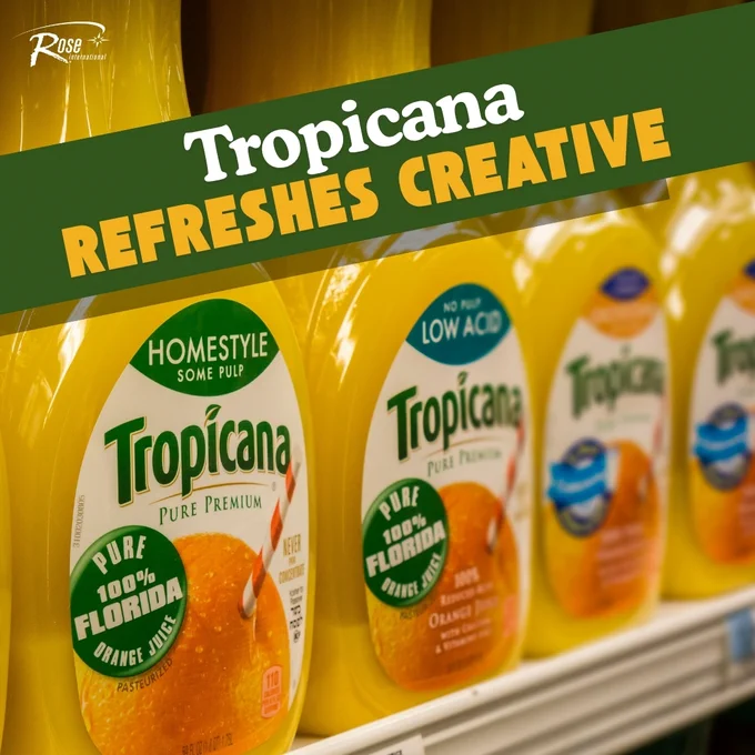 Rose International shares an image that reads “Tropicana Refreshes Creative.”