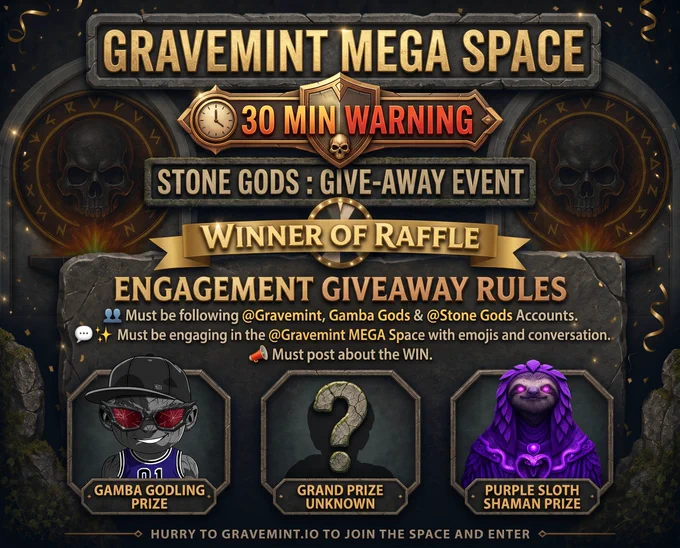 Promo piece for the Spaces today. We're getting ready for an afternoon event. with GRAVEMINT.

This is a Web3 NFT art series of 3,333 uniquely created characters. Stone Gods are at Gravemint . io and has a community on Discord. The overall collections is still building and will evolve into RWA (Real World assets) & collectibles. Prompted by a human but made with ai.
We are working toward decentralized finance, tokenization, cryptocurrency, blockchain technology, staking and monetization.
