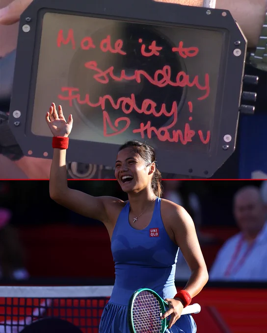 Emma Raducanu signed the camera with 'made it to sunday funday' 