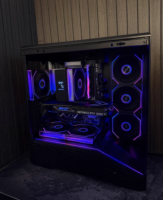 Ryzen 5 7500F 
RTX 5060 Ti 16GB PNY EPIC-X RGB
Asus B650E Max gaming wifi 
32GBx1 Teamgroup T-Force 
1TB 
Majesty Digital Air Cooler 
Majesty 650w bronze 
Lian Li v100r 
Majesty Fans