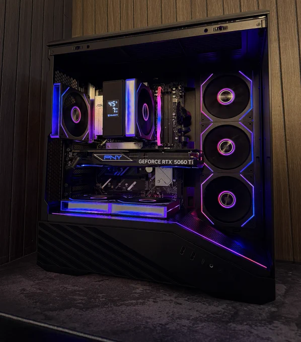 Ryzen 5 7500F 
RTX 5060 Ti 16GB PNY EPIC-X RGB
Asus B650E Max gaming wifi 
32GBx1 Teamgroup T-Force 
1TB 
Majesty Digital Air Cooler 
Majesty 650w bronze 
Lian Li v100r 
Majesty Fans
