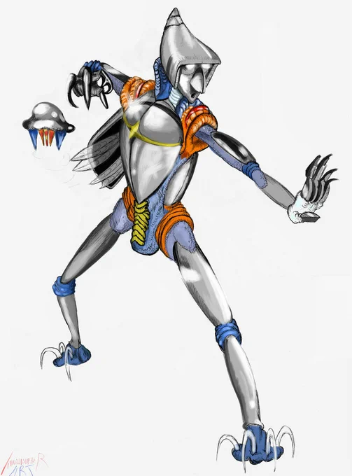 Design based on old disclosure art of what Martians looked like, though metallic and robotic. Followed by a mini "jellyfish" with metallic "flesh". Jet Jaguar here is an alien machine with alien Design and tech made by aliens who know how to handle rogue kaiju.