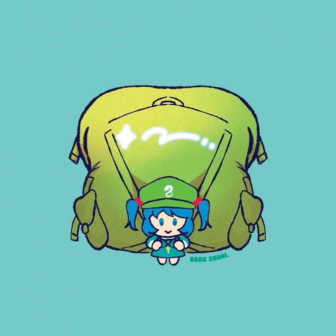 big backpack with a tiny blue girl character from the game franchise, Touhou