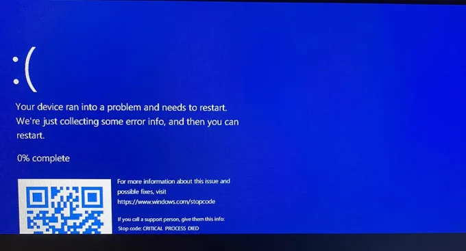 Example of a PC crashed with BSOD