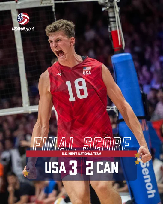 Cole Hartke celebrates. He scored 33 points in a 3-2 win over Canada.