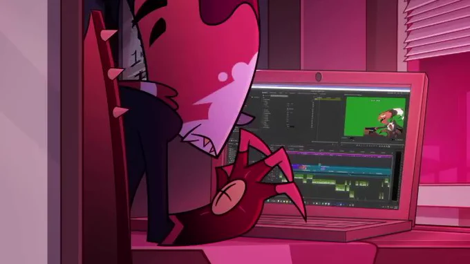 blitz in the credits of short 12 - imp training video, where he is hunched over & editing the training video on a laptop using premiere