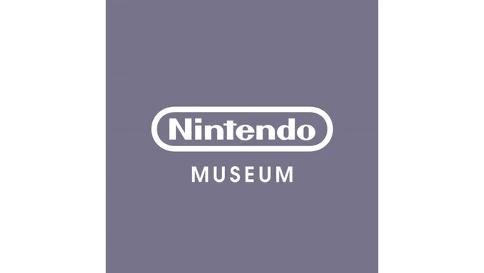 紫色の背景に、白い文字で「Nintendo MUSEUM」と書かれています。「Nintendo」は楕円形の枠で囲まれています。シンプルで洗練されたデザインです。