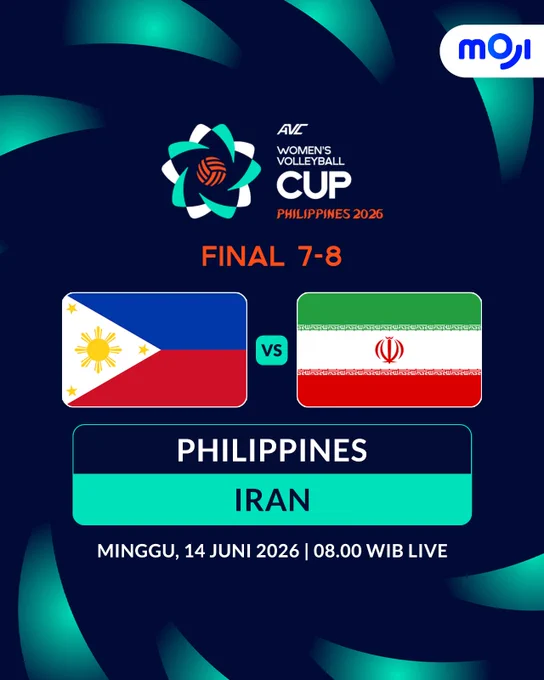 Promotional poster for the AVC Women's Volleyball Cup 2026 Final match between the Philippines and Iran. The event is scheduled for June 14, 2026.