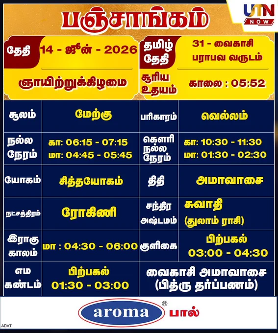 இன்றைய பஞ்சாங்கம் 14.06.2026 
#TamilPanchangam #DailyPanchangam #TamilCalendar #NallaNeram #utnnow