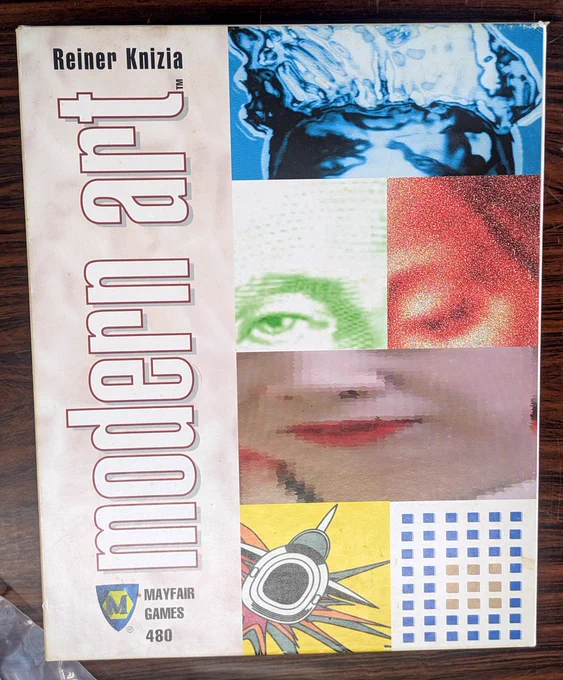 ４枚目。Modern Art 1992年 クニツィア。他にラー，メディチ。
アートワーク：Carole Carrion
出版社：Hans im Glück
この画像は1996年 Mayfair 版
