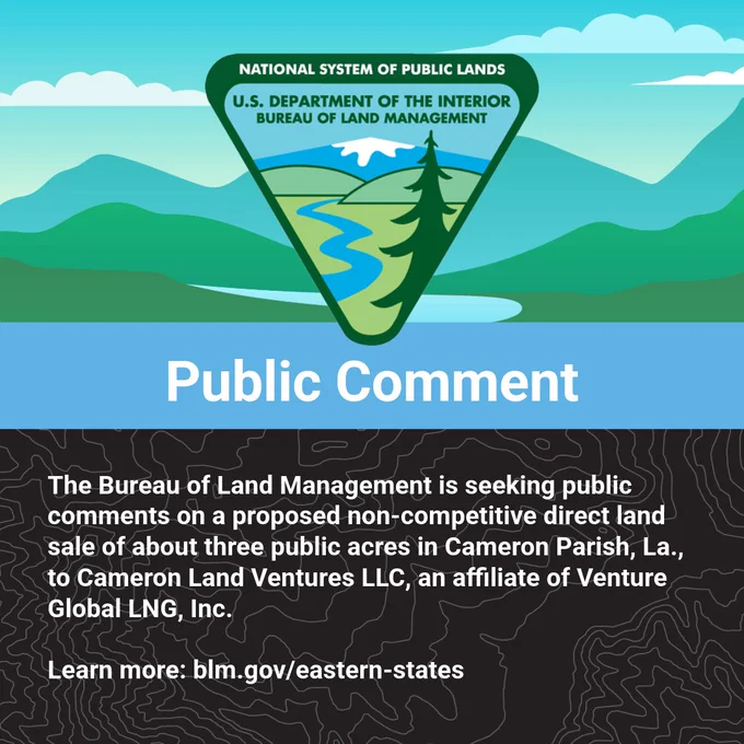 Bureau of Land Management seeks public comments on proposed sale of three acres in Cameron Parish, Louisiana.