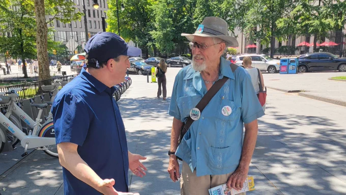 Speaking with a canvasser.
