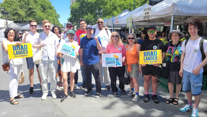 Standing with a large group of canvassers this morning.