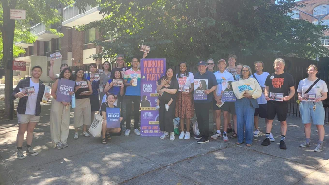 Standing with a large group of canvassers this morning.