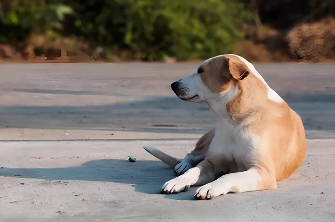 Perro abandonado en la carretera.