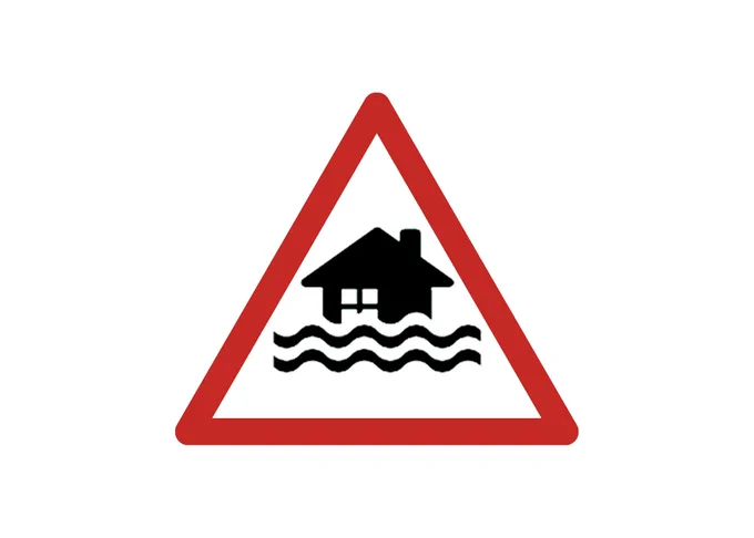 Graphic of a home with rising water indicating flooding.