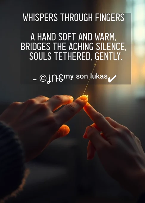 Šepot skrz prsty

Ruka jemná a teplá,
překlenuje bolestné ticho,
duše jemně propoutá..
©ʝՌ&ᵐʸ ˢᵒⁿ ˡᵘᵏᵃˢ✔ #ʜᴀɪᴋᴜ
———
Ve světě, který se často zdá být odpojený, není nic tak silného jako prosté spojení lidským dotekem. 🤗✨ Připomíná nám, že v tom nejsme sami, že empatie a podpora dokáží zahojit i ty nejhlubší rány. Ať už je to objetí od přítele nebo uklidňující ruka na rameni, vážme si okamžiků, které nás spojují. 💖 Pamatujte, že všichni někdy potřebujeme útěchu a trocha tepla může hodně pomoci. Šiřte lásku a laskavost! 🌍💕 #LidskéSpojení #LéčivýDotek #NaEmpatiiZáleží