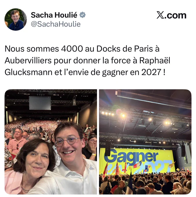 Sacha Houlié : Nous sommes 4000 au Docks de Paris à Aubervilliers pour donner la force à Raphaël Glucksmann et l’envie de gagner en 2027 !