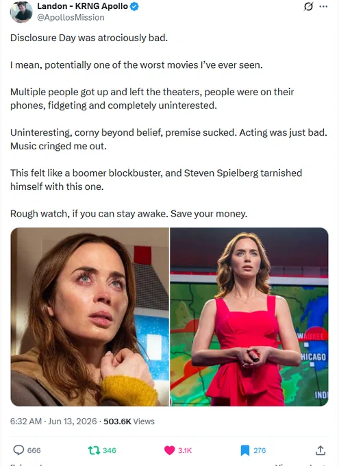Disclosure Day was atrociously bad.
I mean, potentially one of the worst #movies I’ve ever seen.
- @ApollosMission 
https://x.com/GoogleExpertUK/status/1909566452178313686
#socent🎬ADA
