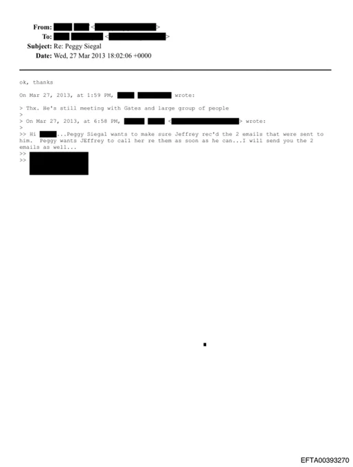 2013 email in Epstein files showing someone noting Epstein was still meeting with Gates