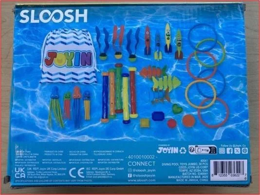 Recalled Sloosh Dive Sticks, Back of Box
