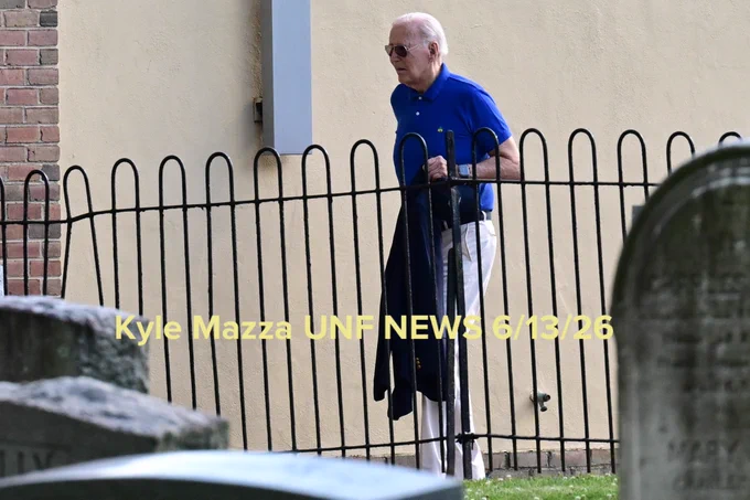 Former United States President Joe Biden is seen walking as he attends mass services at St. Joseph on the Brandywine Church in Wilmington, Delaware, Saturday, June 13, 2026.