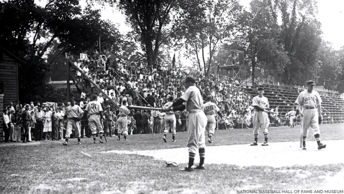View of the third base grandstand at Doubleday Field during the 1940 Hall of Fame Game. (National Baseball Hall of Fame and Museum)