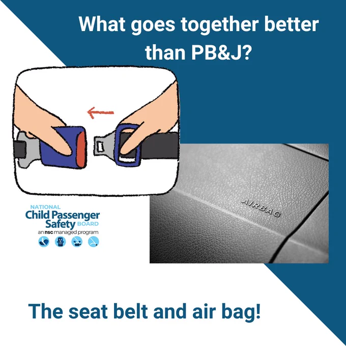 Image does seat belt and air bag marking on dash with NCPSB logo