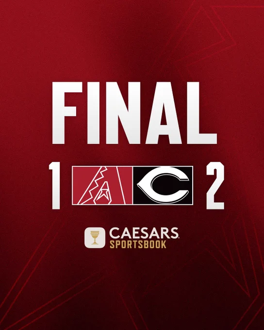 FINAL

Diamondbacks (logo) - 1
Reds (logo) - 2

Caesars Sportsbook (logo)