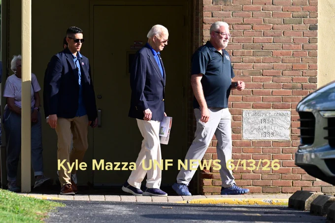 Former United States President Joe Biden is seen smiling as he leaves mass services at St. Joseph on the Brandywine Church in Wilmington, Delaware, Saturday, June 13, 2026.