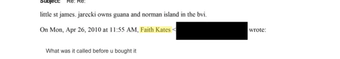Epstein file EFTA01812643 - Faith Kates email to Epstein dated April 26 2010, two years after his guilty plea, discussing his Little St James island