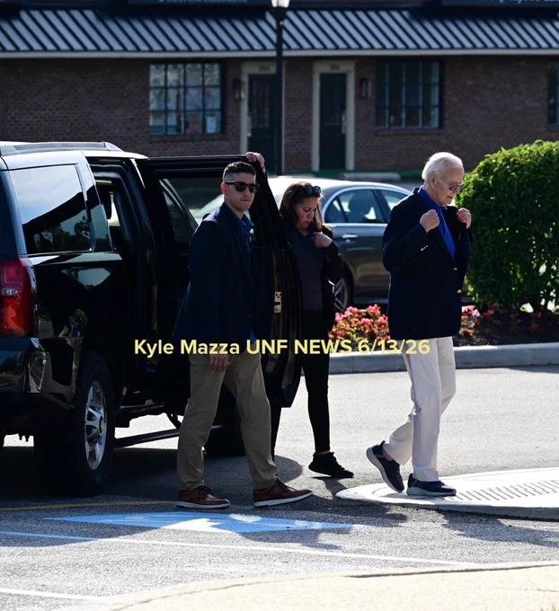 Former United States President Joe Biden is seen walking as he arrives at M&T Bank to withdraw money from an ATM after he attended mass services at St. Joseph on the Brandywine Church in Wilmington, Delaware, Saturday, June 13, 2026.