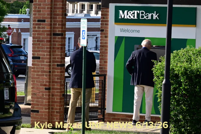 Former United States President Joe Biden is seen withdrawing money from an ATM at M&T Bank after he attended mass services at St. Joseph on the Brandywine Church in Wilmington, Delaware, Saturday, June 13, 2026.