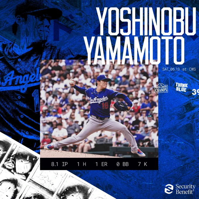 Yoshinobu Yamamoto's final line: 8.1 IP, 1 H, 1 ER, 0 BB, 7 K