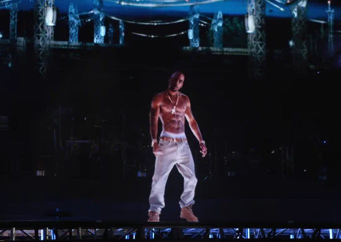 A hologram of Tupac Shakur performs onstage during the 2012 Coachella Festival in Indio, Calif. (Christopher Polk/Getty Images for Coachella)
