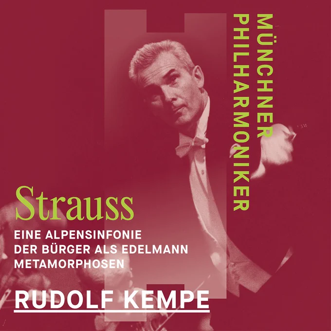 ここに収録された音源は、バイエルン放送によって収録された、ミュンヘン・フィル所蔵のアーカイブの正規音源です。ミュンヘン・フィル・レーベルのチェリビダッケ音源同様に、リマスターはヨハネス・ミュラー、マスタリングをクリストフ・スティッケルが手掛けています。
　『アルプス交響曲』は名盤のドレスデンとの録音の3か月前、『町人貴族』は1年半後、『メタモルフォーゼン』は1年半前のライヴ録音となっており、どれもケンペの快活で柔軟な音楽作りが心地よい名演ばかり。ドレスデンのルカ教会での豊潤な音質とは異なり、比較的デッドな音響のヘルクレス・ザールのため、各楽器の輪郭がクッキリと浮き彫りになる特性がります。ケンペはヘルクレス・ザールの特性を逆手に取り、音量を力でねじ伏せるのではなく、音の密度で勝負しているようです。フォルテシモでも音が濁らず、常に一番下のベースラインから一番上のフルートまでが垂直に並んで聴こえる「垂直的な透明度」が保たれています。

リヒャルト・シュトラウス：
《CD1》
アルプス交響曲 Op.64
　［録音］1971年6月16日、ヘルクレス・ザールでのライヴ
《CD2》
組曲『町人貴族』Op.60 (IIIa)
［録音］1973年1月18日、ヘルクレス・ザールでのライヴ
メタモルフォーゼン TrV 290
［録音］1971年10月13日、ヘルクレス・ザールでのライヴ

【演奏】
ルドルフ・ケンペ（指揮）
ミュンヘン・フィルハーモニー管弦楽団