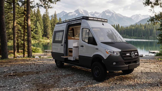 The Yama Vans Luna, an AWD Mercedes Sprinter 144 adventure van