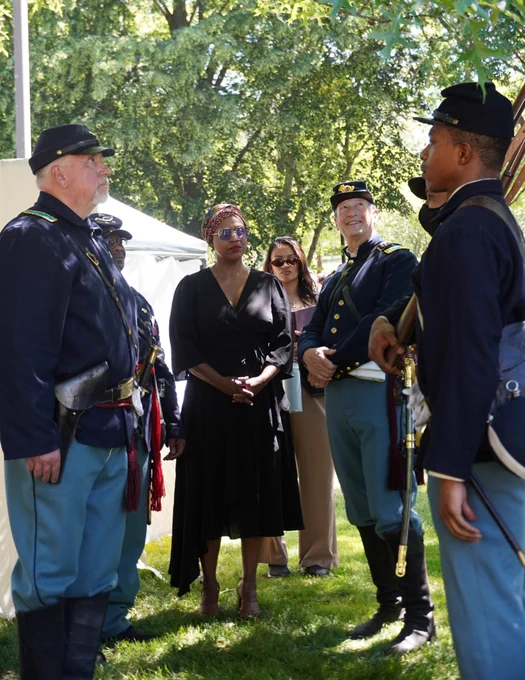 Rep. Ayanna Pressley speaks with the 54th Enactors for The Color.