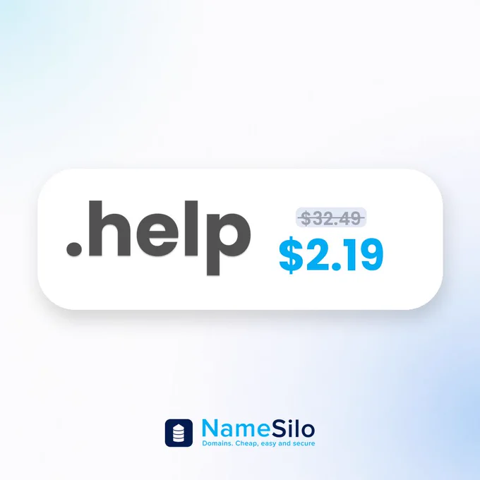 NameSilo .HELP price card, $2.19 first year, was $32.49