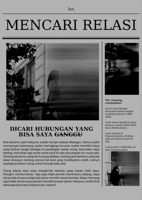 Poster pencarian relasi untuk kisah Erlangga Dharmadjie.