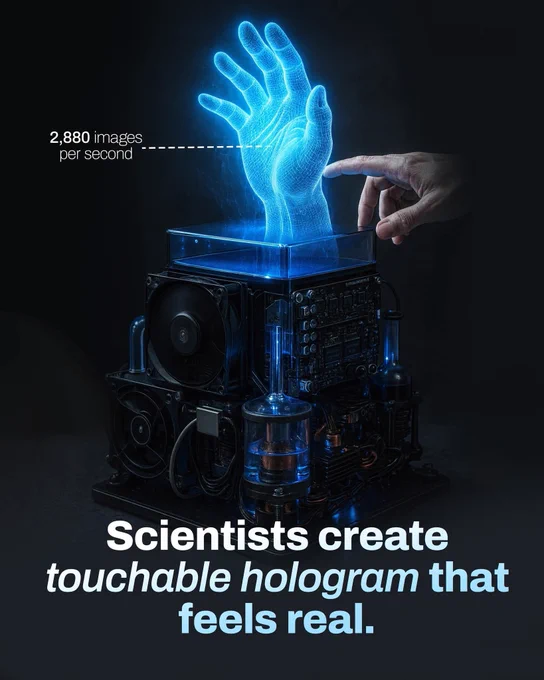 Researchers at the Public University of Navarre (UPNA) have developed a groundbreaking touchable hologram that can be physically felt. The system projects 2,880 images per second, creating the illusion of a 3D object that reacts to touch. Using ultrasonic waves, it allows users to feel pressure, texture, and motion without any physical device or gloves. According to researchers, this innovation merges visual and tactile sensations, paving the way for new human-computer interactions. The technology could revolutionize virtual reality, medical training, and digital communication by making holograms truly touchable.