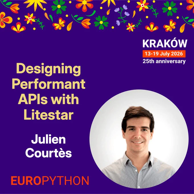 Speaker announcement for EuroPython 2026 conference: Julien Courtès — Designing Performant APIs with Litestar