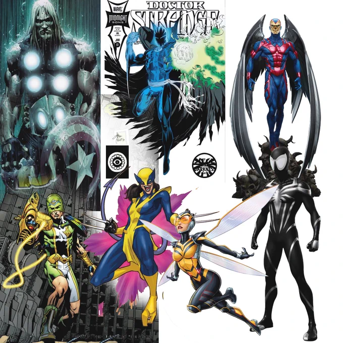 My Marvel The Authority team. Hippy Thor from Ulitmates, Fully in control of all of his potential powers Archangel, Fully UNder Control Symbiote Spider-Man with vibranium and adamantium nanite techno enhancements, Teleporting X-23 with God Killer Blade material in tail. Marvel Boy w Arsenal and a type of ethereal Doctor Strange with an Extreme presentation.