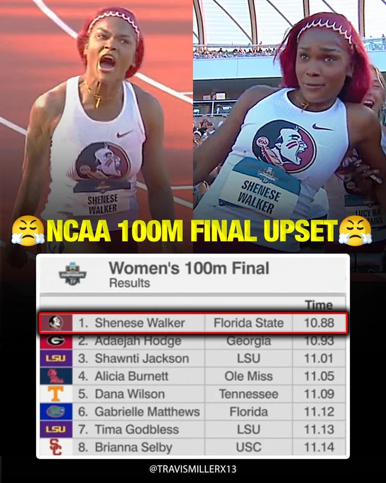 🇯🇲Shenese Walker beats Adaejah Hodge to win NCAA 100m title! 😤