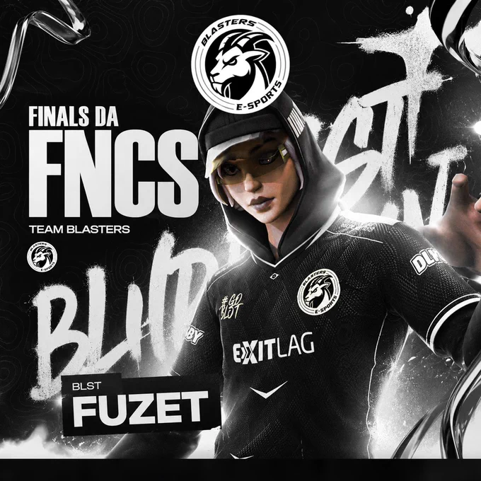 Chegou a hora de mais um grande desafio.

Amanhã, BLST Fuzet estará representando a Team Blasters nas FNCS Finals, uma das competições mais importantes do cenário competitivo de Fortnite. Após muita dedicação, preparação e desempenho ao longo da temporada, é o momento de entrar no servidor e disputar cada partida em busca dos melhores resultados.

Toda a organização estará na torcida, acompanhando cada queda, cada eliminação e cada ponto conquistado. Desejamos boa sorte ao nosso atleta nesta grande decisão.

Vamos juntos apoiar o Fuzet nessa caminhada. 🐐🤍🖤