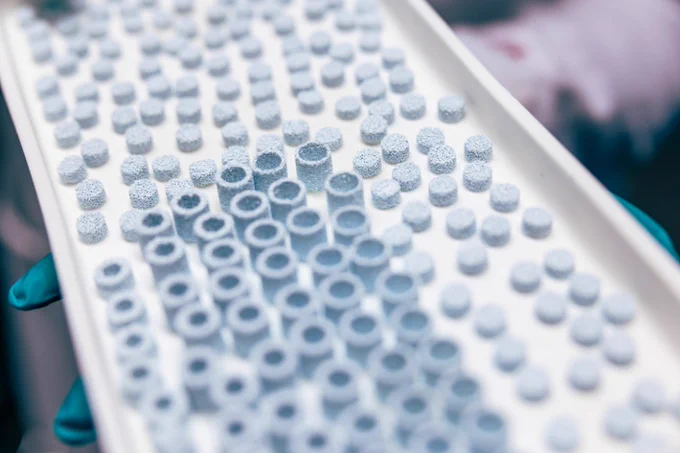 3D-printed scaffolds that mimic the chemical composition and architecture of natural bone tissue. 
Photo: Jonne Renvall, Tampere University