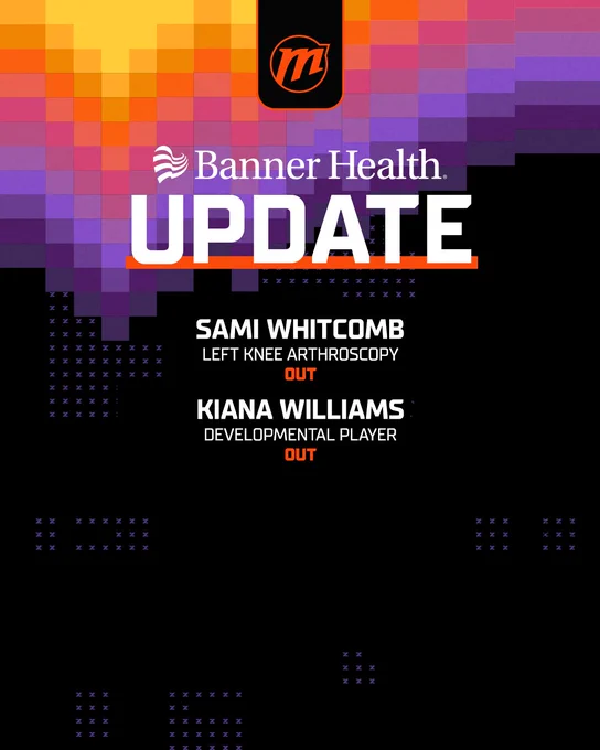 Sami Whitcomb Left kneww arthoscopy out, Kiana Williams Developmental player out