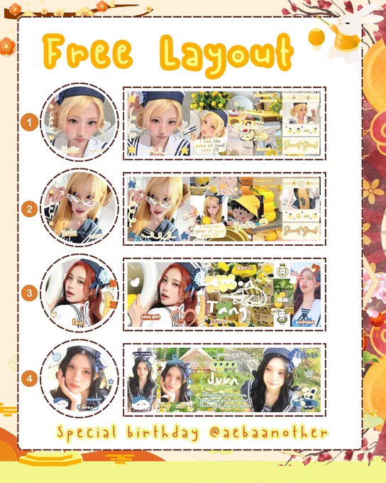 contoh reply :

happy birthday kak aba @aebaanother 🎈🎁🎉🎂 semoga panjang umur, selalu bahagia dan banyak hal baik datang ke kakak aamiin 💗   01

1. stella
2. yuha
3. ian
4. juun