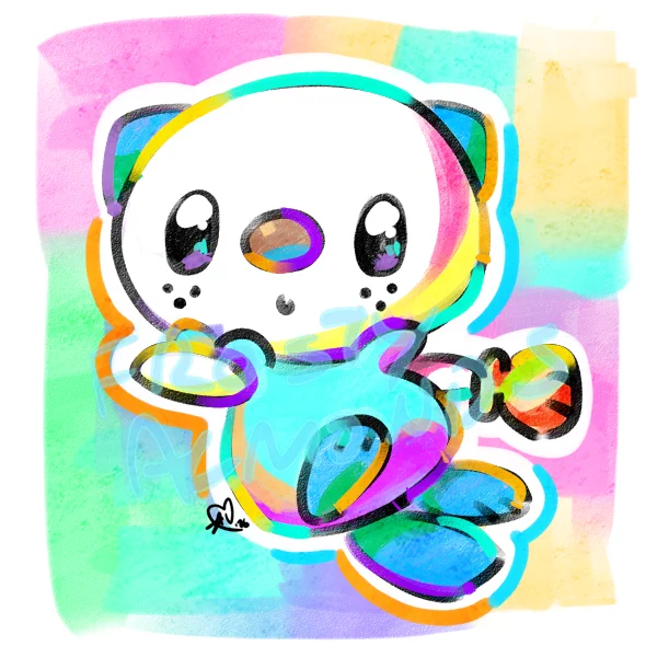 Oshawott painted with vibrant colours